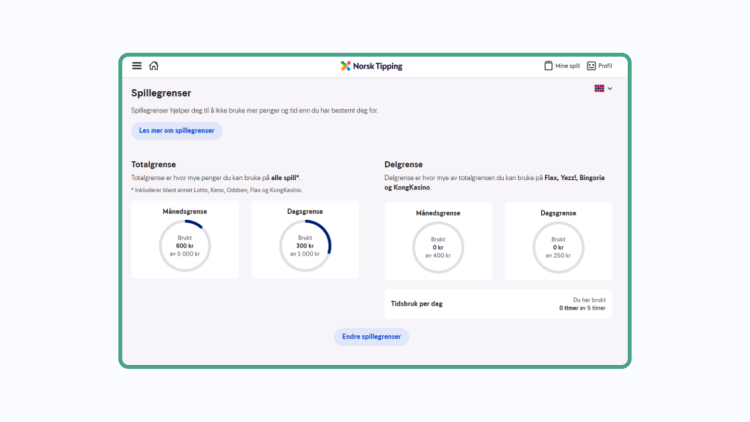 Slik endrer du dine grenser for spill på Norsk Tipping via datamaskinen guide image